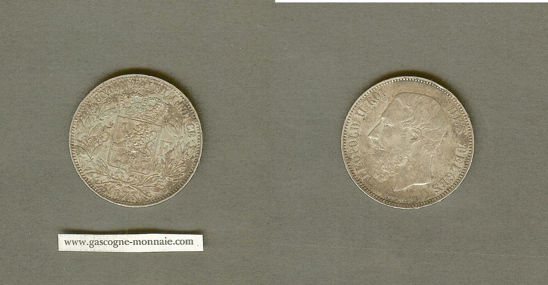Belgique Leopold II 5 Francs 1873 Brussels SUP